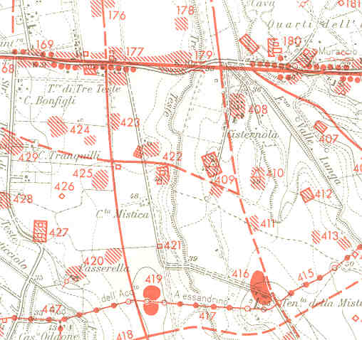Cartografia Quilici su base IGM 1:25.000 con loc. della torre, indicata con il numero 422 (Quilici 1974)
