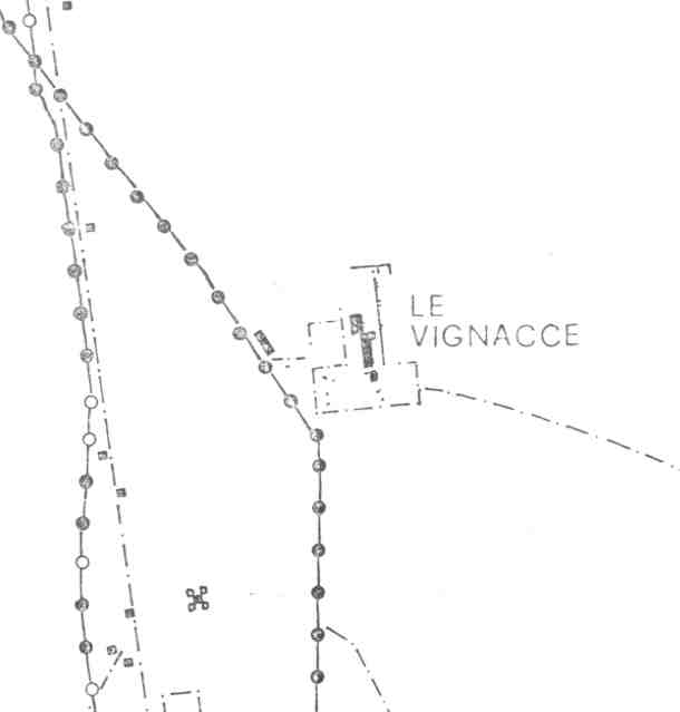 Restituzione della planimetria aerea de Le Vignacce  (Quilici 1974, p.774, f.1763b)