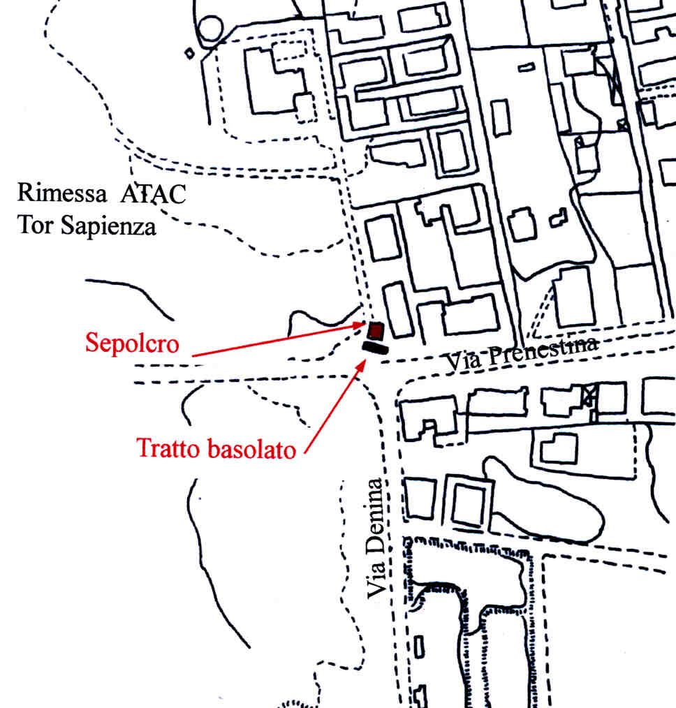 Area 1058: localizzazione del tratto basolato e del sepolcro