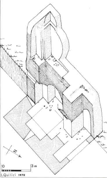 I Caminetti, sepolcro sulla via Labicana: pianta e sezione assonometrica (Quilici 1974, p.676, f.1478)