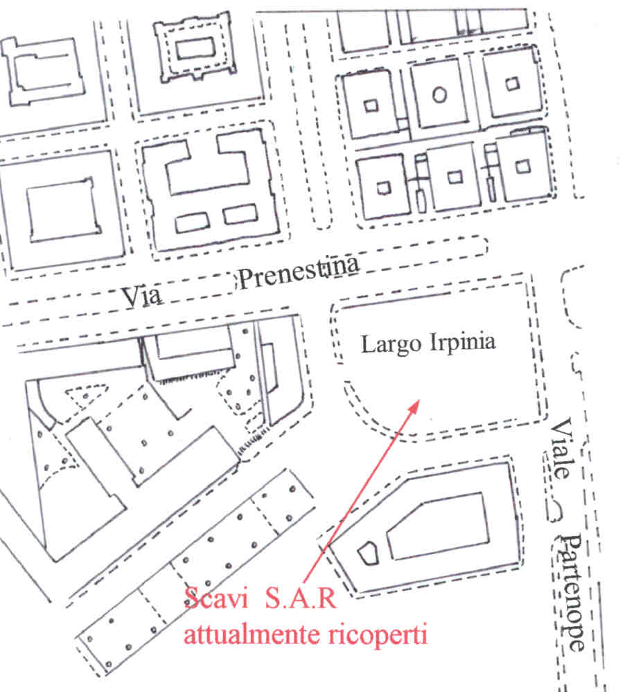 Area 555: localizzazione dei resti antichi al centro dell'area interessata dai lavori per la costruzione del parcheggio