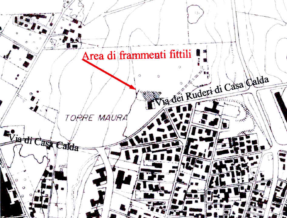Area 595: localizzazione dei frammenti fittili